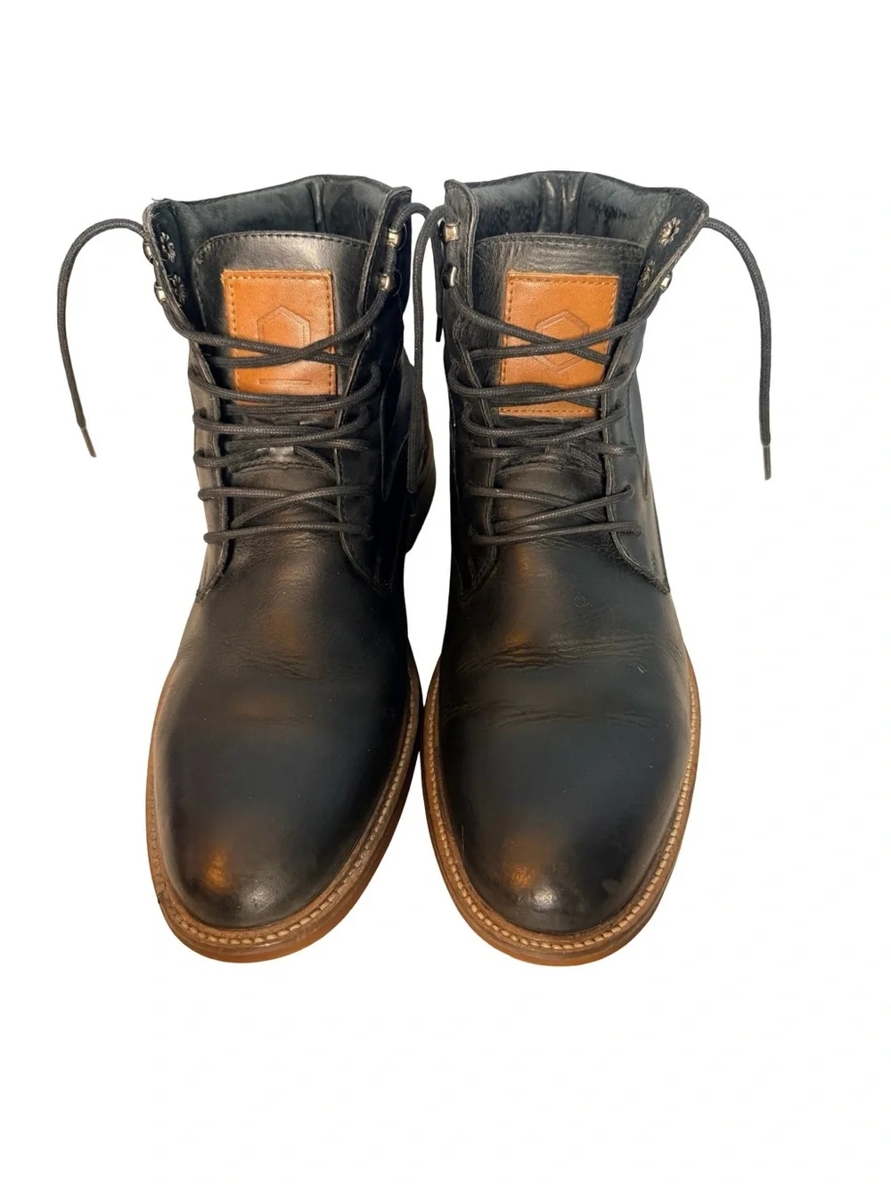 Paruno heritage chukka Men's Black Leather Lace-Up Ankle Boots Brown Accent S 9